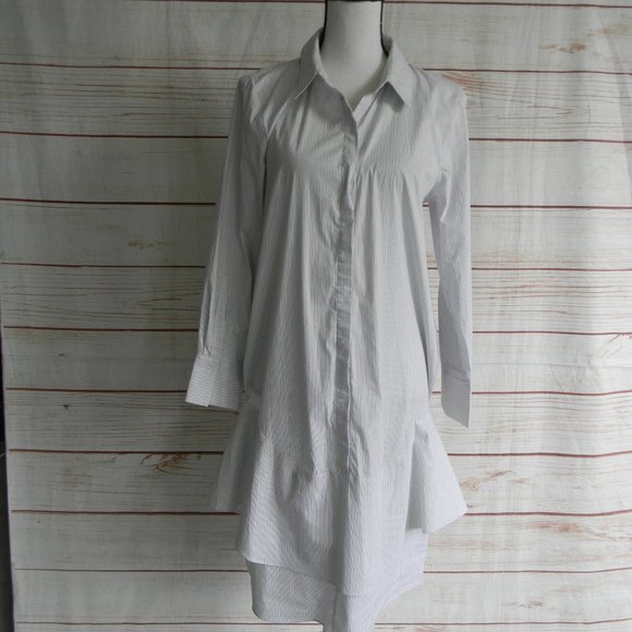DOROTHEE SCHUMACHER WHITE PINSTRIPE COTTON AIRY BREEZY DRESS - Picture 1 of 4